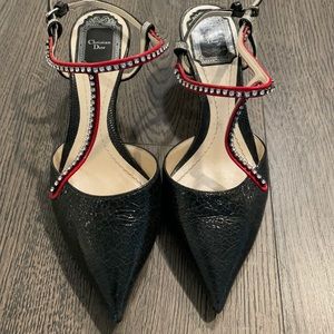 Dior Leather and Crystal Kitten Heel